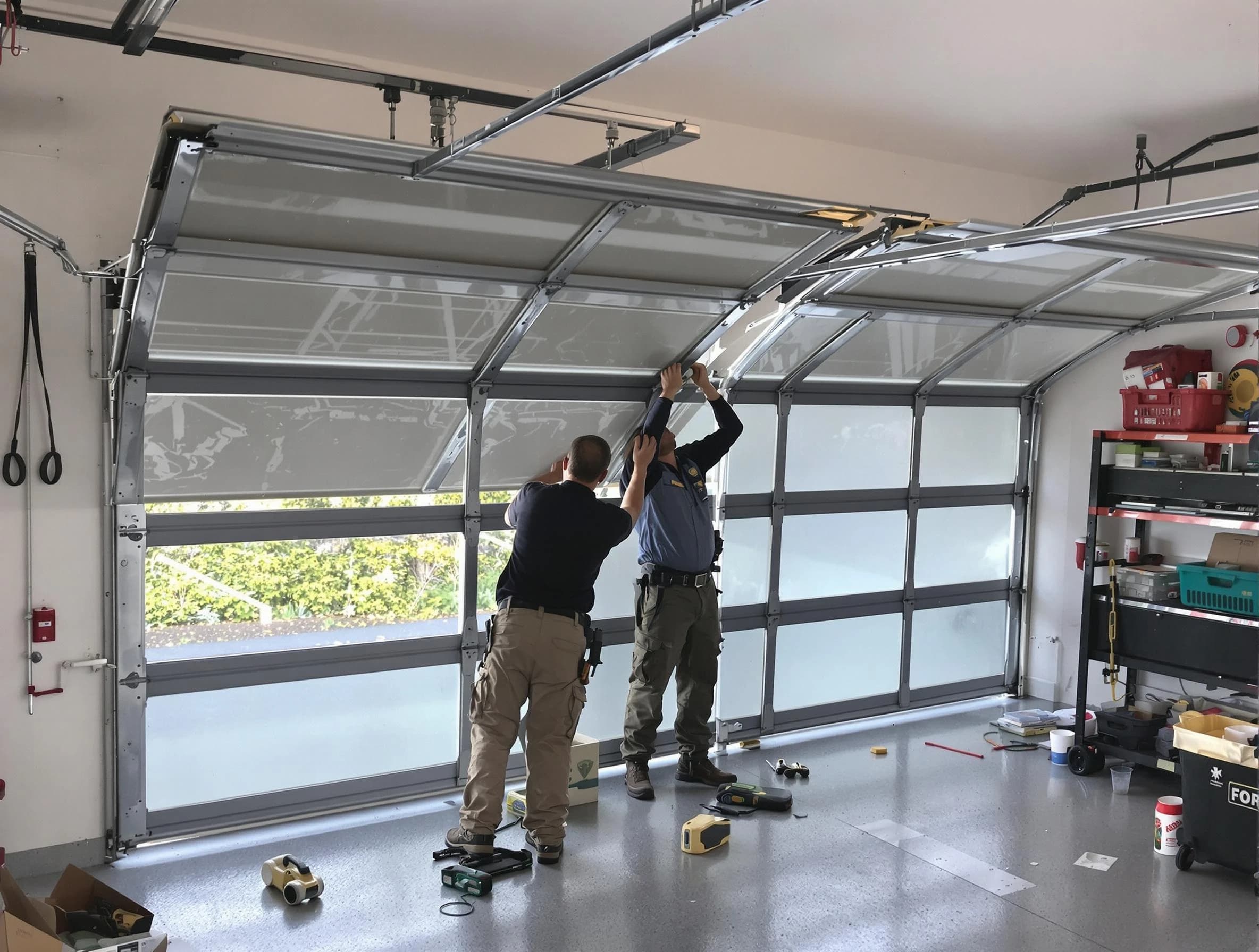 Nashville Garage Door Repair expert performing precise panel replacement on Nashville garage door