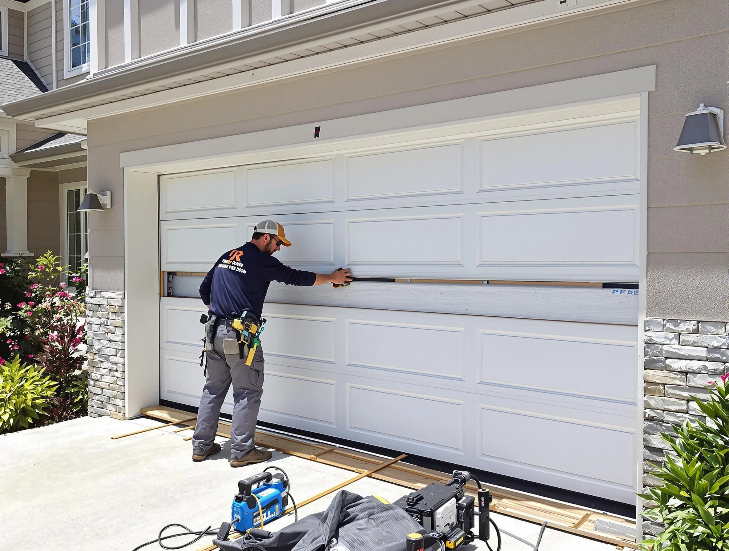 Nashville Garage Door Repair team performing complete garage door replacement at Nashville residence
