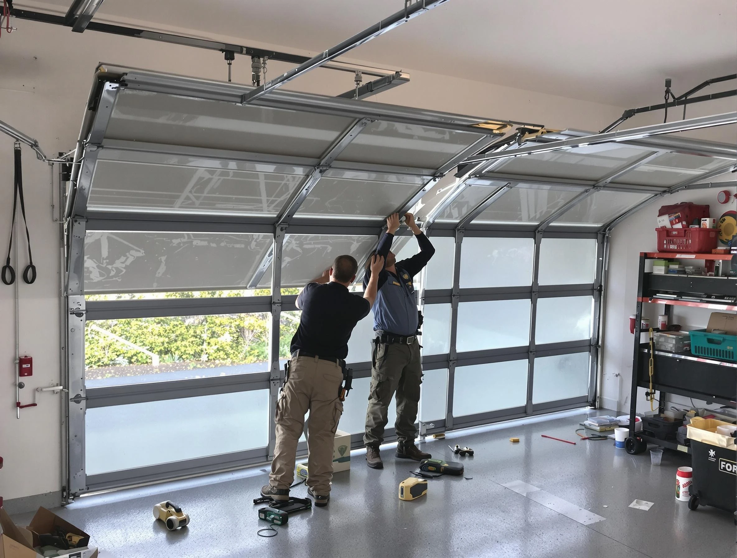 Nashville Garage Door Repair expert performing precise panel replacement on Nashville garage door