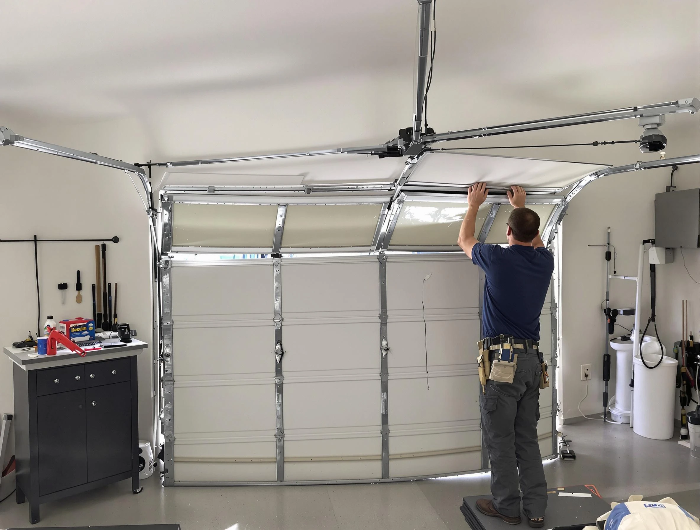 Nashville Garage Door Repair specialist performing precise section replacement on Nashville garage door