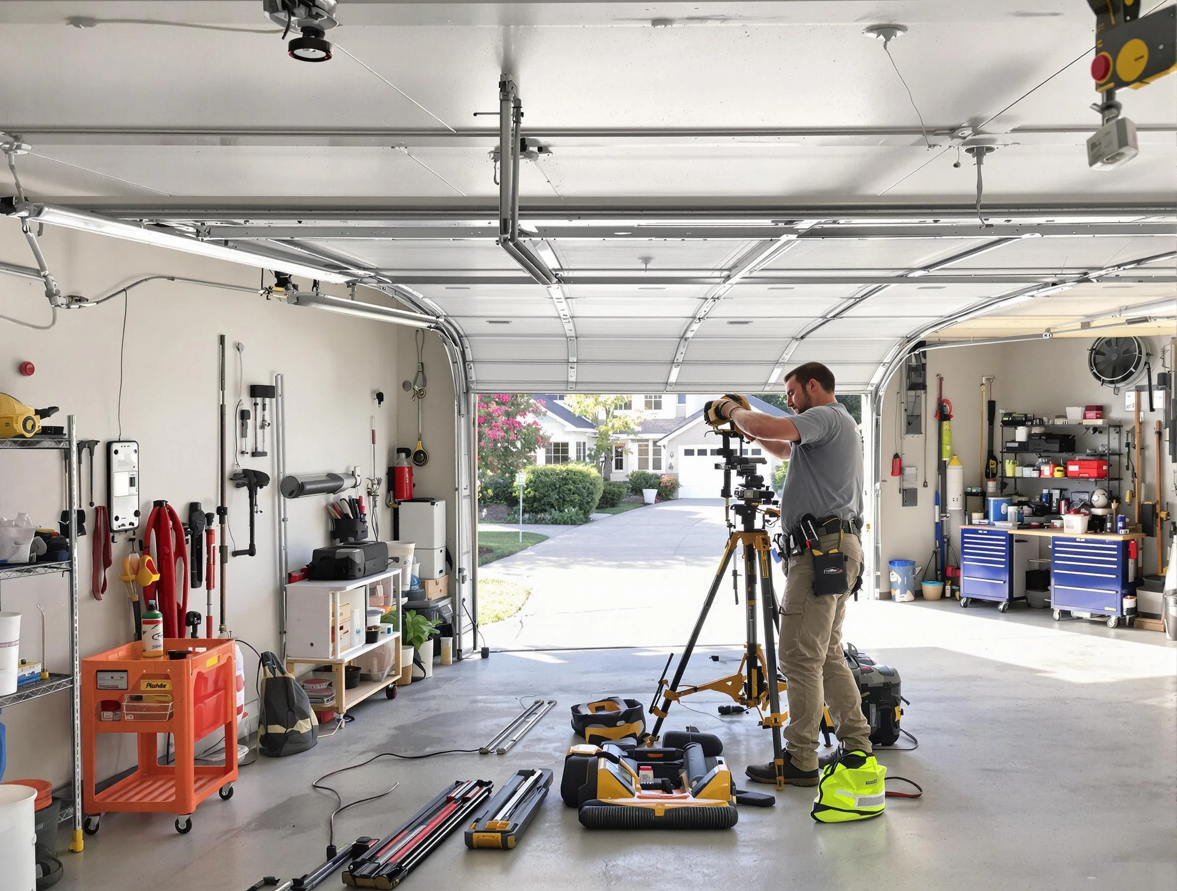 Nashville Garage Door Repair specialist performing laser-guided track alignment in Nashville